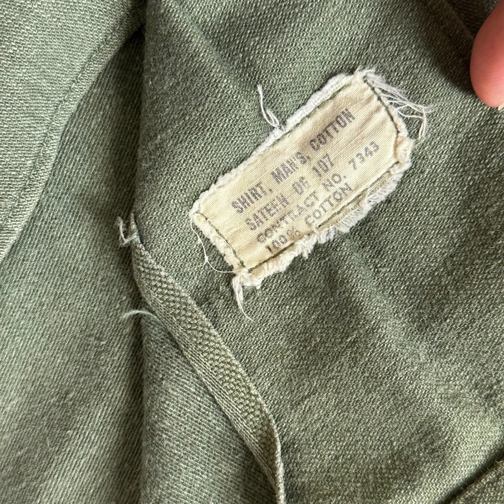 US Army OG-107 Utility Shirt Mens M Green Good Vintage Cotton Sateen Military